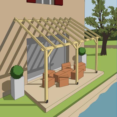 ex Pergola Bois Adosse 4,5 x 2,75 m - Burger